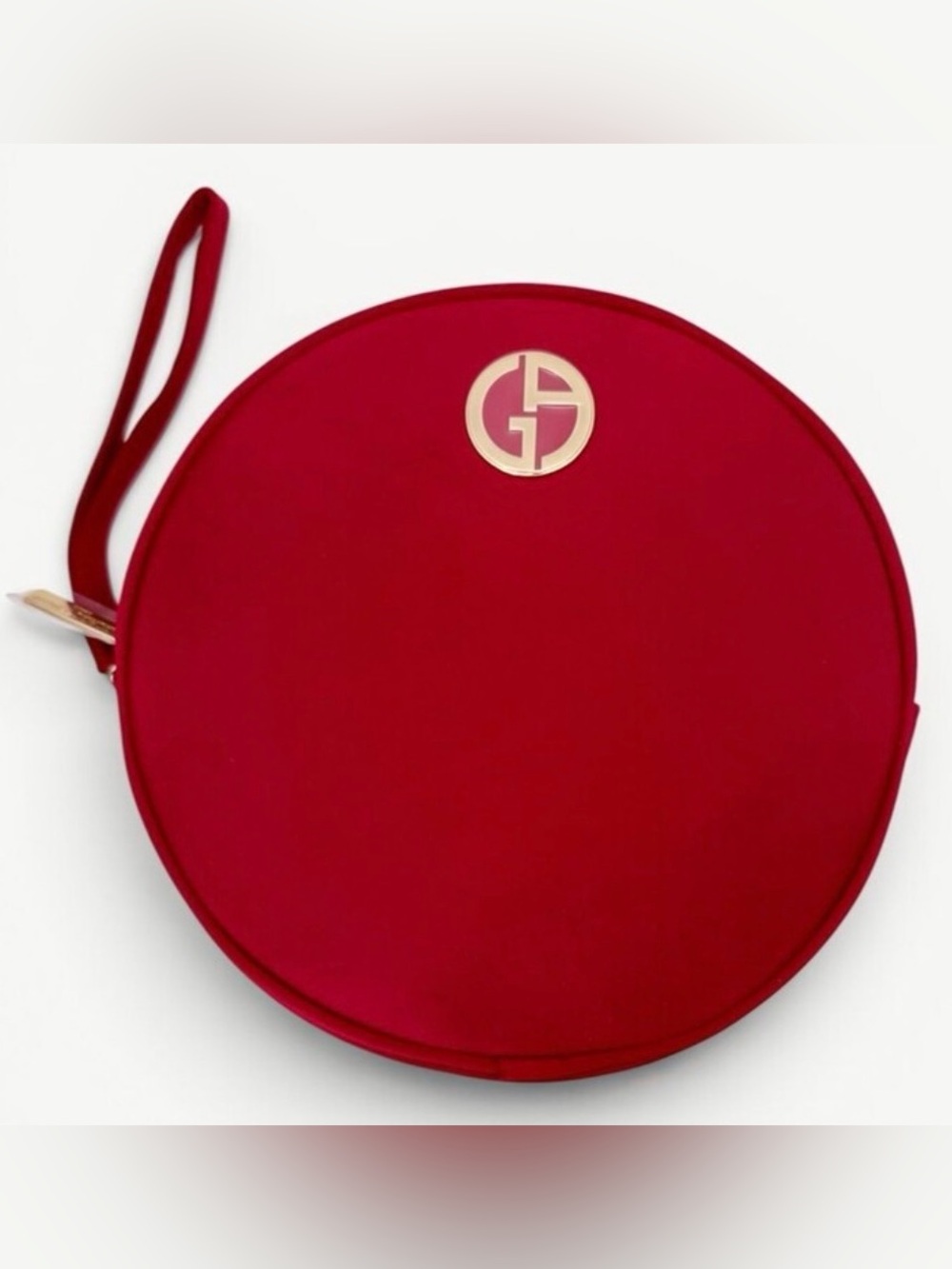 Giorgio Armani Red Round Wristlet with Gold Emblem